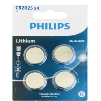 Pack de 4 Pilas de Botón Philips CR2025 Lithium/ 3V Pack de 4 Pilas de Botón Philips CR2025 Lithium/ 3V