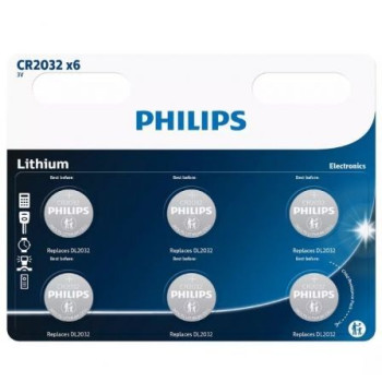 Pack de 6 Pilas de Botón Philips CR2032/ 3V Pack de 6 Pilas de Botón Philips CR2032/ 3V