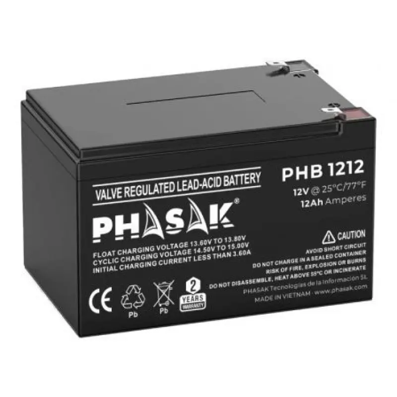 Batería Phasak PHB 1212 compatible con SAI/UPS PHASAK según especificaciones Batería Phasak PHB 1212 compatible con SAI/UPS PHASAK según especificaciones
