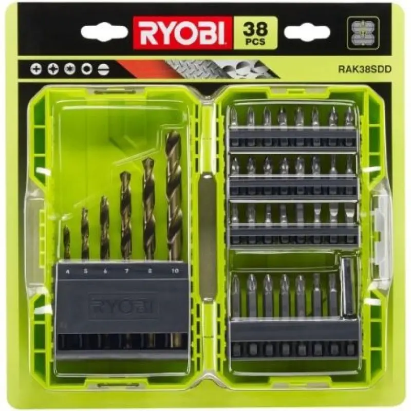 Estuche de 38 Puntas para Perforación y Atornillar Ryobi RAK38SDD Estuche de 38 Puntas para Perforación y Atornillar Ryobi RAK38SDD