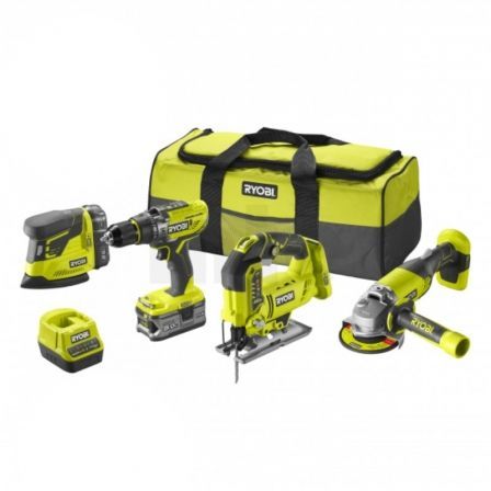 Pack Taladro + Amoladora + Sierra de calar + Lijadora Ryobi ONE+ R18CK4F-252S/ 2 baterías 18V 5,0 y 2,0 Ah/ Cargador 2,0 A/ Bolsa de Transporte Pack Taladro + Amoladora + Sierra de calar + Lijadora Ryobi ONE+ R18CK4F-252S/ 2 baterías 18V 5,0 y 2,0 Ah/ Cargador 2,0 A/ Bolsa de Transporte