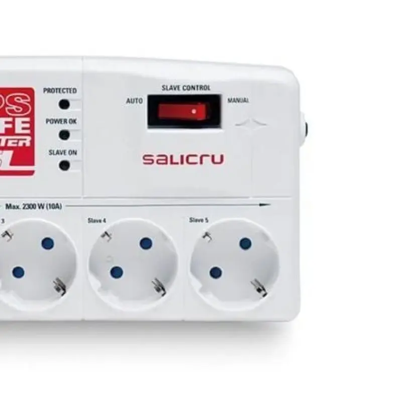 Regleta con interruptor Salicru SAFE MASTER/ 5 Tomas de corriente/ 1 Master/ 2 USB/ Cable 1.8m/ Blanca Regleta con interruptor Salicru SAFE MASTER/ 5 Tomas de corriente/ 1 Master/ 2 USB/ Cable 1.8m/ Blanca