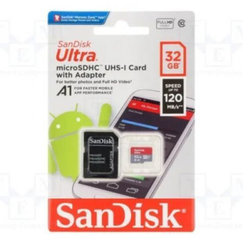 Tarjeta de Memoria SanDisk Ultra 32GB microSD HC UHS-I con Adaptador/ Clase 10/ 120MBs Tarjeta de Memoria SanDisk Ultra 32GB microSD HC UHS-I con Adaptador/ Clase 10/ 120MBs