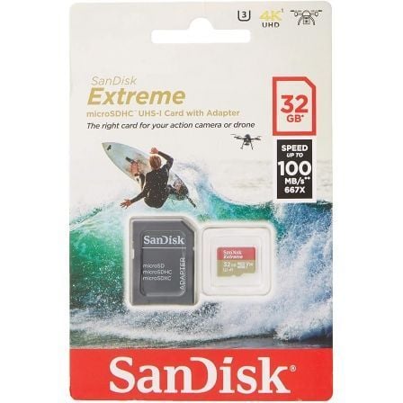Tarjeta de Memoria SanDisk Extreme 32GB microSD HC UHS-I con Adaptador/ Clase 10/ 100MBs Tarjeta de Memoria SanDisk Extreme 32GB microSD HC UHS-I con Adaptador/ Clase 10/ 100MBs