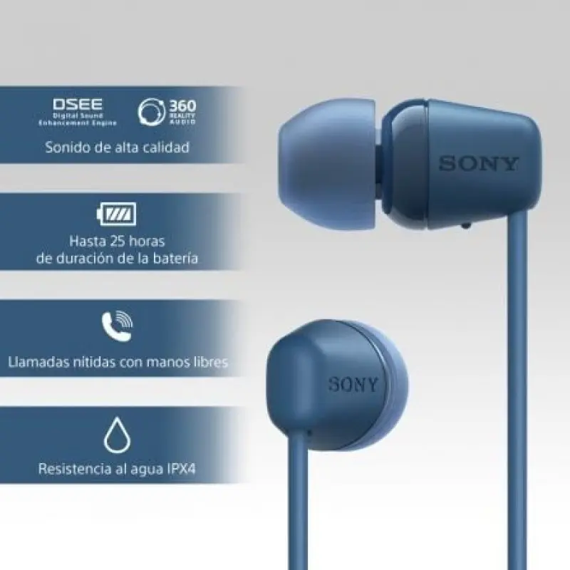Auriculares Inalámbrico Intrauditivos Sony WI-C100/ con Micrófono/ Bluetooth/ Azules Auriculares Inalámbrico Intrauditivos Sony WI-C100/ con Micrófono/ Bluetooth/ Azules
