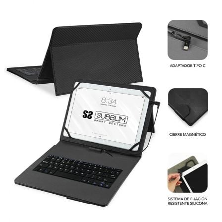 Funda con Teclado Subblim Keytab Pro USB para Tablets de 10.1'-11'/ Negra Funda con Teclado Subblim Keytab Pro USB para Tablets de 10.1'-11'/ Negra