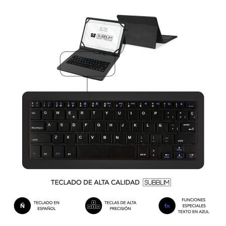 Funda con Teclado Subblim Keytab Pro USB para Tablets de 10.1'-11'/ Negra Funda con Teclado Subblim Keytab Pro USB para Tablets de 10.1'-11'/ Negra