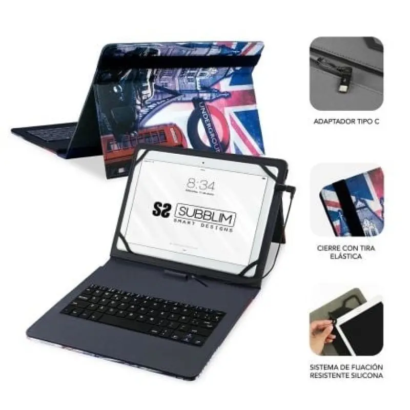 Funda con Teclado Subblim Keytab Pro USB England para Tablets de 10.1'-11' Funda con Teclado Subblim Keytab Pro USB England para Tablets de 10.1'-11'