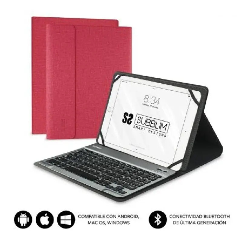 Funda con Teclado Subblim Keytab Pro Bluetooth para Tablets de 10.1'-10.8'/ Roja Funda con Teclado Subblim Keytab Pro Bluetooth para Tablets de 10.1'-10.8'/ Roja
