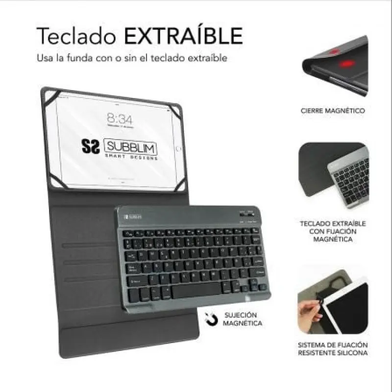 Funda con Teclado Subblim Keytab Pro Bluetooth para Tablets de 10.1'-10.8'/ Roja Funda con Teclado Subblim Keytab Pro Bluetooth para Tablets de 10.1'-10.8'/ Roja