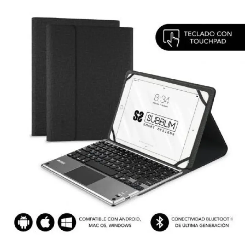 Funda con Teclado Subblim Keytab Pro Bluetooth Touchpad para Tablets de 10.1'-10.8'/ Negra Funda con Teclado Subblim Keytab Pro Bluetooth Touchpad para Tablets de 10.1'-10.8'/ Negra