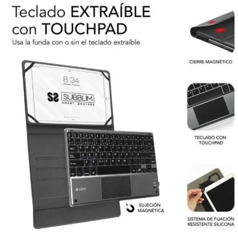 Funda con Teclado Subblim Keytab Pro Bluetooth Touchpad para Tablets de 10.1'-10.8'/ Negra Funda con Teclado Subblim Keytab Pro Bluetooth Touchpad para Tablets de 10.1'-10.8'/ Negra