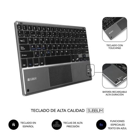 Funda con Teclado Subblim Keytab Pro Bluetooth Touchpad para Tablets de 10.1'-10.8'/ Negra Funda con Teclado Subblim Keytab Pro Bluetooth Touchpad para Tablets de 10.1'-10.8'/ Negra