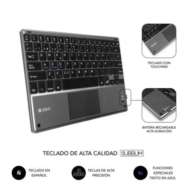 Funda con Teclado Subblim Keytab Pro Bluetooth Touchpad para Tablets de 10.1'-10.8'/ Negra Funda con Teclado Subblim Keytab Pro Bluetooth Touchpad para Tablets de 10.1'-10.8'/ Negra