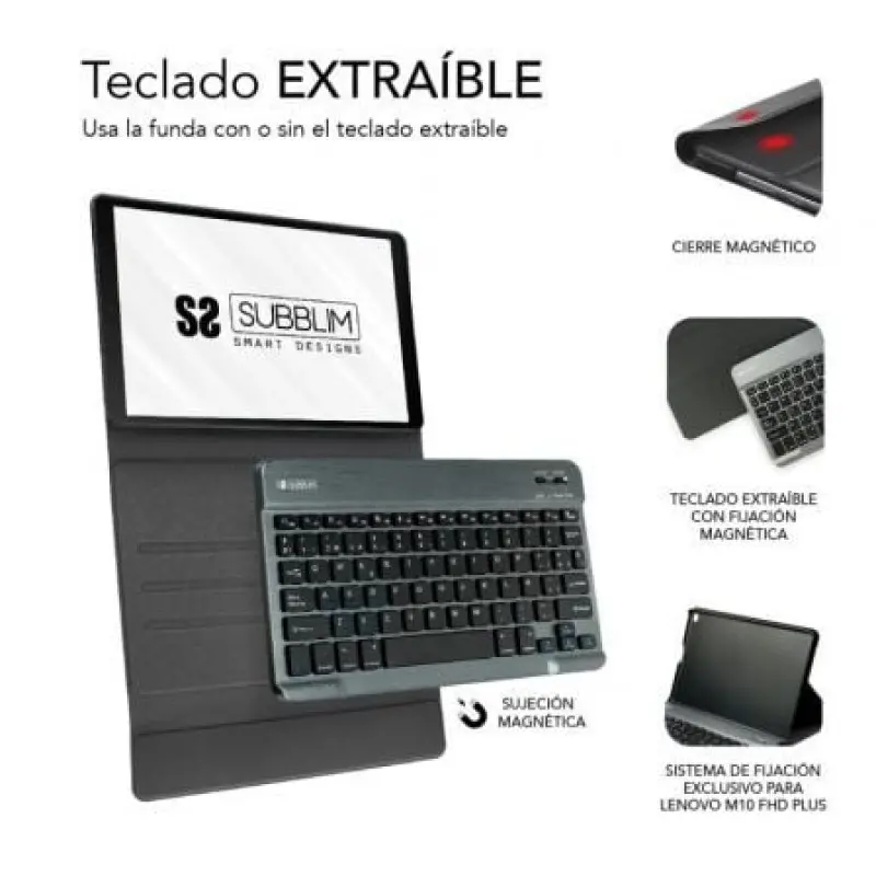 Funda con Teclado Subblim KeyTab Pro BT para Tablet Lenovo Tab M10 FHD Plus de 10.3'/ Negra Funda con Teclado Subblim KeyTab Pro BT para Tablet Lenovo Tab M10 FHD Plus de 10.3'/ Negra