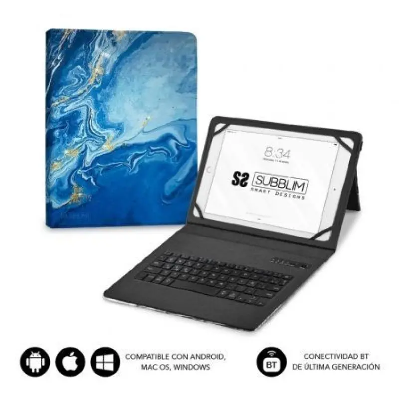 Funda con Teclado Subblim Keytab Pro Bluetooth para Tablets de 9'-11'/ Marmol Azul Funda con Teclado Subblim Keytab Pro Bluetooth para Tablets de 9'-11'/ Marmol Azul