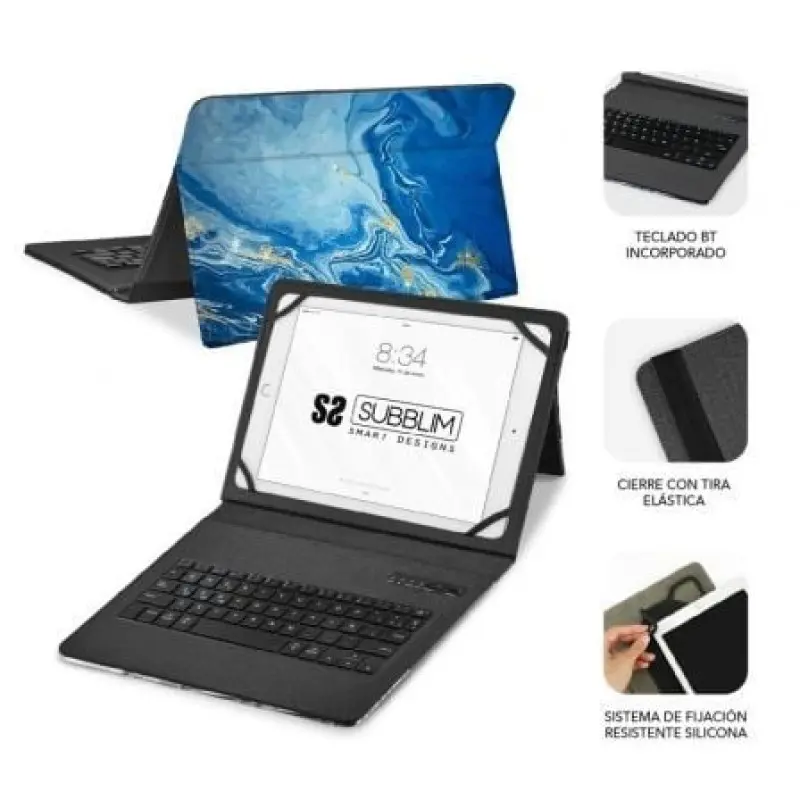 Funda con Teclado Subblim Keytab Pro Bluetooth para Tablets de 9'-11'/ Marmol Azul Funda con Teclado Subblim Keytab Pro Bluetooth para Tablets de 9'-11'/ Marmol Azul