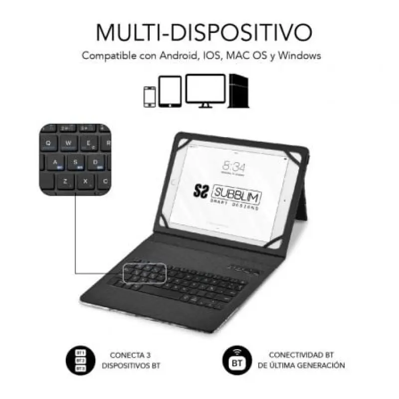 Funda con Teclado Subblim Keytab Pro Bluetooth para Tablets de 9'-11'/ Marmol Azul Funda con Teclado Subblim Keytab Pro Bluetooth para Tablets de 9'-11'/ Marmol Azul