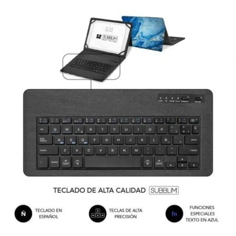Funda con Teclado Subblim Keytab Pro Bluetooth para Tablets de 9'-11'/ Marmol Azul Funda con Teclado Subblim Keytab Pro Bluetooth para Tablets de 9'-11'/ Marmol Azul