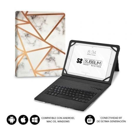 Funda con Teclado Subblim Keytab Pro Bluetooth para Tablets de 9'-11'/ Marmol Blanco Funda con Teclado Subblim Keytab Pro Bluetooth para Tablets de 9'-11'/ Marmol Blanco