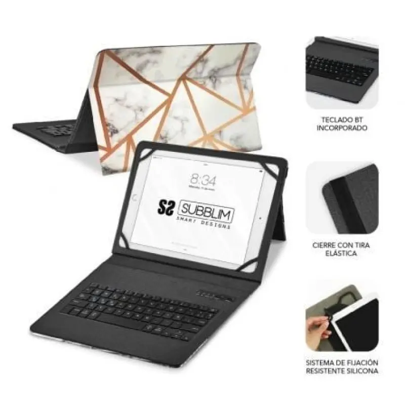 Funda con Teclado Subblim Keytab Pro Bluetooth para Tablets de 9'-11'/ Marmol Blanco Funda con Teclado Subblim Keytab Pro Bluetooth para Tablets de 9'-11'/ Marmol Blanco