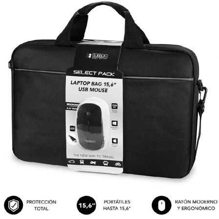 Maletín + Ratón Subblim Select Pack para Portátiles hasta 15.6'/ Cinta para Trolley/ Negro Maletín + Ratón Subblim Select Pack para Portátiles hasta 15.6'/ Cinta para Trolley/ Negro