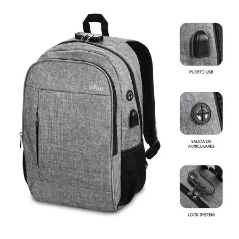Mochila Subblim Urban Lock para Portátiles hasta 16'/ Puerto USB/ Antirrobo/ Gris Mochila Subblim Urban Lock para Portátiles hasta 16'/ Puerto USB/ Antirrobo/ Gris