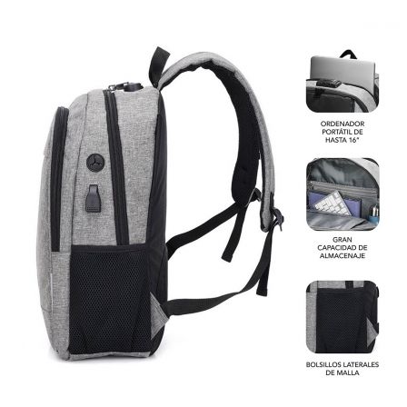 Mochila Subblim Urban Lock para Portátiles hasta 16'/ Puerto USB/ Antirrobo/ Gris Mochila Subblim Urban Lock para Portátiles hasta 16'/ Puerto USB/ Antirrobo/ Gris