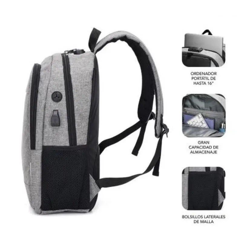Mochila Subblim Urban Lock para Portátiles hasta 16'/ Puerto USB/ Antirrobo/ Gris Mochila Subblim Urban Lock para Portátiles hasta 16'/ Puerto USB/ Antirrobo/ Gris