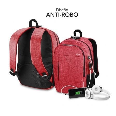 Mochila Subblim Urban Lock para Portátiles hasta 16'/ Puerto USB/ Antirrobo/ Roja Mochila Subblim Urban Lock para Portátiles hasta 16'/ Puerto USB/ Antirrobo/ Roja