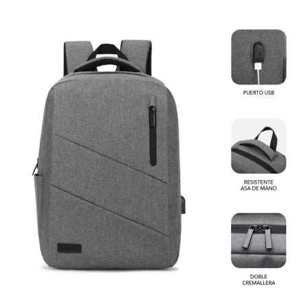 Mochila Subblim City Backpack para Portátiles hasta 15.6'/ Puerto USB/ Gris Mochila Subblim City Backpack para Portátiles hasta 15.6'/ Puerto USB/ Gris