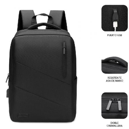 Mochila Subblim City Backpack para Portátiles hasta 15.6'/ Puerto USB/ Negra Mochila Subblim City Backpack para Portátiles hasta 15.6'/ Puerto USB/ Negra