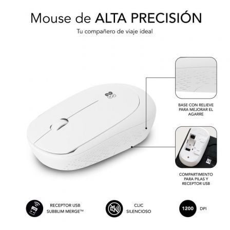 Ratón Inalámbrico Subblim Business Plus Silencioso/ Hasta 1200 DPI/ Blanco Ratón Inalámbrico Subblim Business Plus Silencioso/ Hasta 1200 DPI/ Blanco