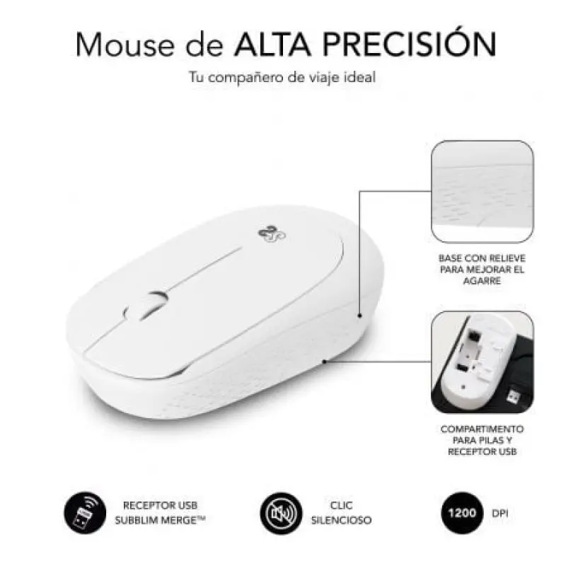 Ratón Inalámbrico Subblim Business Plus Silencioso/ Hasta 1200 DPI/ Blanco Ratón Inalámbrico Subblim Business Plus Silencioso/ Hasta 1200 DPI/ Blanco