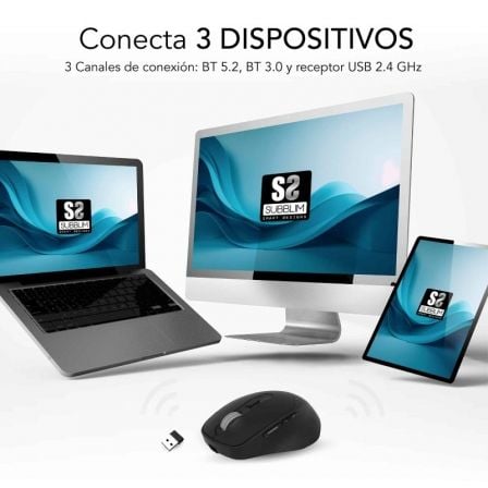 Ratón Ergonómico Inalámbrico por Bluetooth/ 2.4GHz Subblim Comfort Ergo Dual Battery/ Batería recargable/ Hasta 2400 DPI/ Negro Ratón Ergonómico Inalámbrico por Bluetooth/ 2.4GHz Subblim Comfort Ergo Dual Battery/ Batería recargable/ Hasta 2400 DPI/ Negro