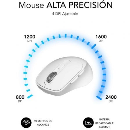 Ratón Ergonómico Inalámbrico por Bluetooth/ 2.4GHz Subblim Comfort Ergo Dual Battery/ Batería recargable/ Hasta 2400 DPI/ Blanco Ratón Ergonómico Inalámbrico por Bluetooth/ 2.4GHz Subblim Comfort Ergo Dual Battery/ Batería recargable/ Hasta 2400 DPI/ Blanco