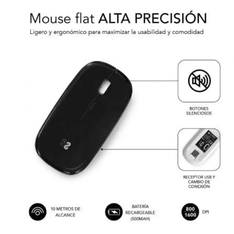 Ratón Inalámbrico por Bluetooth Subblim Dual Flat/ Batería recargable/ Hasta 1600 DPI Ratón Inalámbrico por Bluetooth Subblim Dual Flat/ Batería recargable/ Hasta 1600 DPI