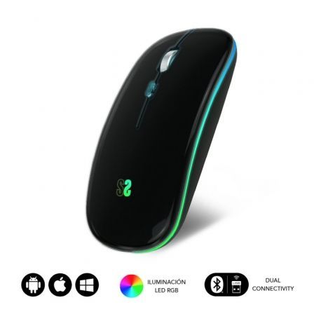 Ratón Inalámbrico por Bluetooth Subblim LED Dual Flat/ Batería recargable/ Hasta 1600 DPI Ratón Inalámbrico por Bluetooth Subblim LED Dual Flat/ Batería recargable/ Hasta 1600 DPI