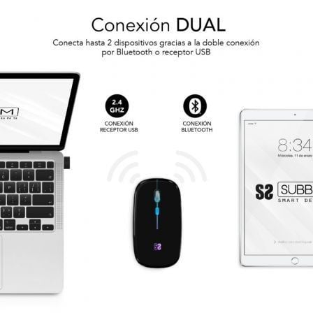 Ratón Inalámbrico por Bluetooth Subblim LED Dual Flat/ Batería recargable/ Hasta 1600 DPI Ratón Inalámbrico por Bluetooth Subblim LED Dual Flat/ Batería recargable/ Hasta 1600 DPI