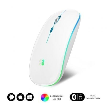 Ratón Inalámbrico por Bluetooth Subblim LED Dual Flat/ Batería recargable/ Hasta 1600 DPI/ Blanco Ratón Inalámbrico por Bluetooth Subblim LED Dual Flat/ Batería recargable/ Hasta 1600 DPI/ Blanco