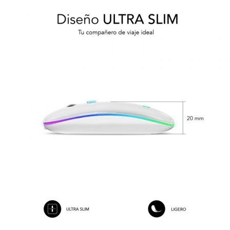 Ratón Inalámbrico por Bluetooth Subblim LED Dual Flat/ Batería recargable/ Hasta 1600 DPI/ Blanco Ratón Inalámbrico por Bluetooth Subblim LED Dual Flat/ Batería recargable/ Hasta 1600 DPI/ Blanco