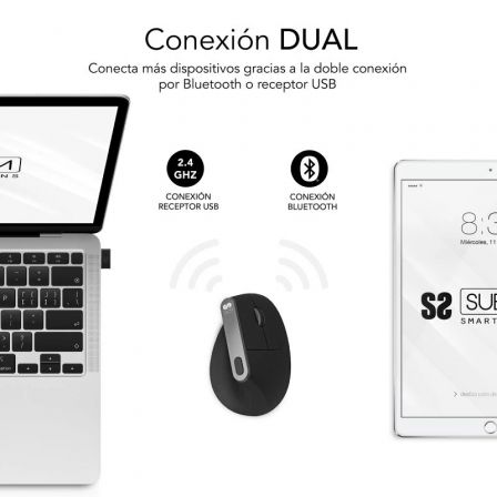 Ratón Ergonómico Inalámbrico por Bluetooth/ 2.4GHz Subblim Nature Vertical Ergo Dual Battery/ Batería Recargable/ Hasta 4000 DPI/ Negro Ratón Ergonómico Inalámbrico por Bluetooth/ 2.4GHz Subblim Nature Vertical Ergo Dual Battery/ Batería Recargable/ Hasta 4000 DPI/ Negro