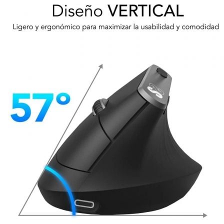 Ratón Ergonómico Inalámbrico por Bluetooth/ 2.4GHz Subblim Nature Vertical Ergo Dual Battery/ Batería Recargable/ Hasta 4000 DPI/ Negro Ratón Ergonómico Inalámbrico por Bluetooth/ 2.4GHz Subblim Nature Vertical Ergo Dual Battery/ Batería Recargable/ Hasta 4000 DPI/ Negro