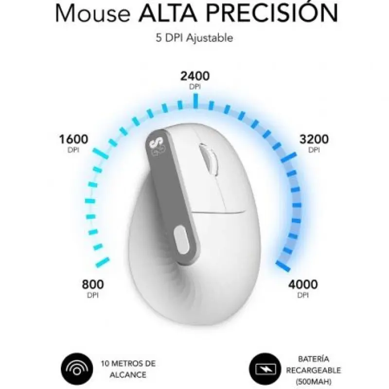 Ratón Ergonómico Inalámbrico por Bluetooth/ 2.4GHz Subblim Nature Vertical Ergo Dual Battery/ Batería Recargable/ Hasta 4000 DPI/ Blanco Ratón Ergonómico Inalámbrico por Bluetooth/ 2.4GHz Subblim Nature Vertical Ergo Dual Battery/ Batería Recargable/ Hasta 4000 DPI/ Blanco