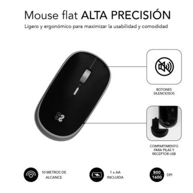 Ratón Mini Inalámbrico Subblim Wireless Mini/ Hasta 1600 DPI/ Gris Espacial Ratón Mini Inalámbrico Subblim Wireless Mini/ Hasta 1600 DPI/ Gris Espacial