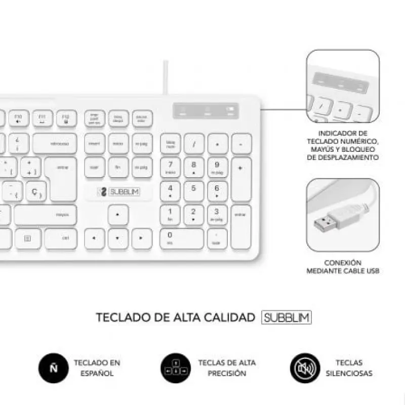 Teclado Subblim Business Slim Silencioso/ Blanco Teclado Subblim Business Slim Silencioso/ Blanco