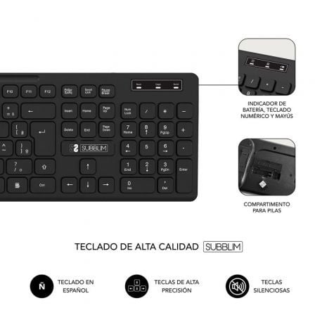 Teclado y Ratón Inalámbrico Subblim Combo Business Slim CSSW10/ Negro Teclado y Ratón Inalámbrico Subblim Combo Business Slim CSSW10/ Negro