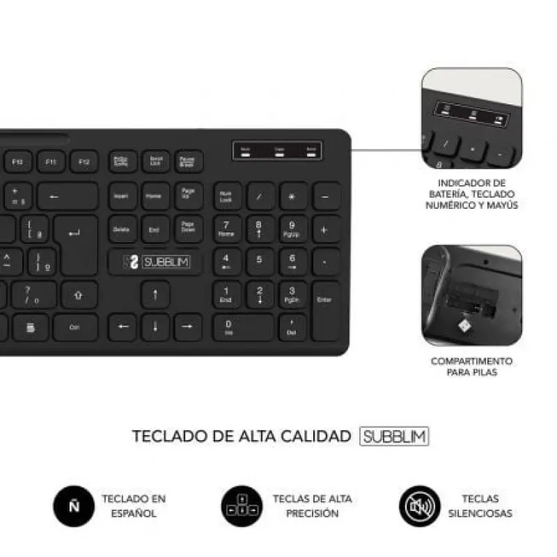 Teclado y Ratón Inalámbrico Subblim Combo Business Slim CSSW10/ Negro Teclado y Ratón Inalámbrico Subblim Combo Business Slim CSSW10/ Negro