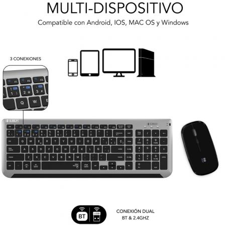 Teclado y Ratón Inalámbrico Subblim Combo Dual Prestige Extendido/ Gris y Negro Teclado y Ratón Inalámbrico Subblim Combo Dual Prestige Extendido/ Gris y Negro