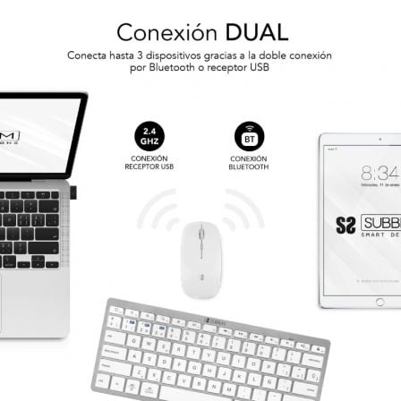 Teclado y Ratón Inalámbrico Subblim OCO010 Combo Multidispositivo Compacto/ Plata Teclado y Ratón Inalámbrico Subblim OCO010 Combo Multidispositivo Compacto/ Plata